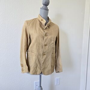 45rpm 45r 100% Linen Tan Womens Blazer Jacket Size 1 Made In Japan Button Front
